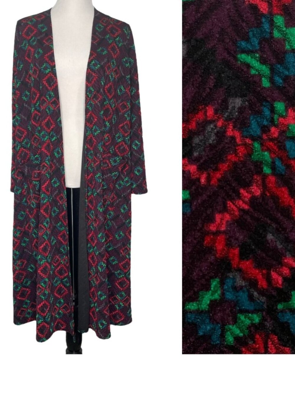 LuLaRoe Womens Sarah Duster Size Small Cardigan Geometric Open Front Pockets